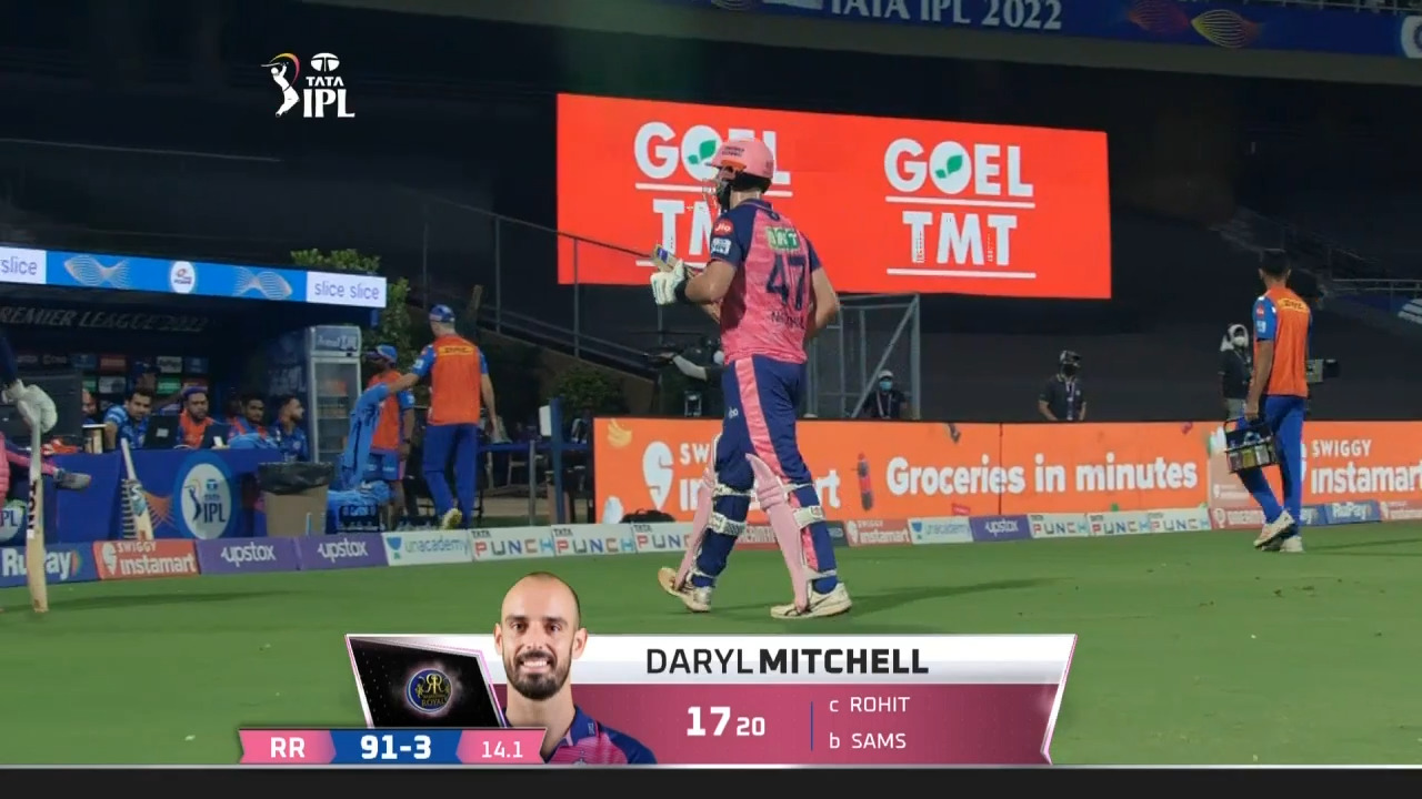 M44: RR vs MI – Daryl Mitchell Wicket