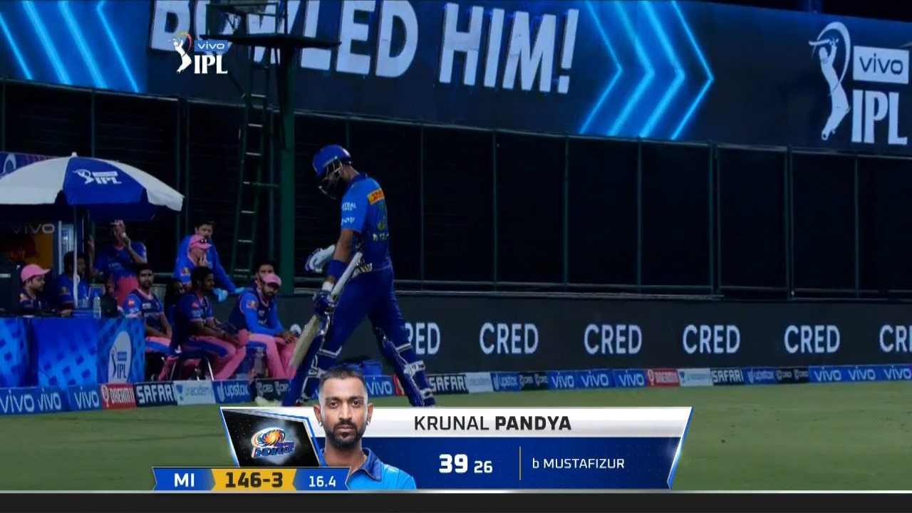 M24: MI vs RR – Krunal Pandya Wicket