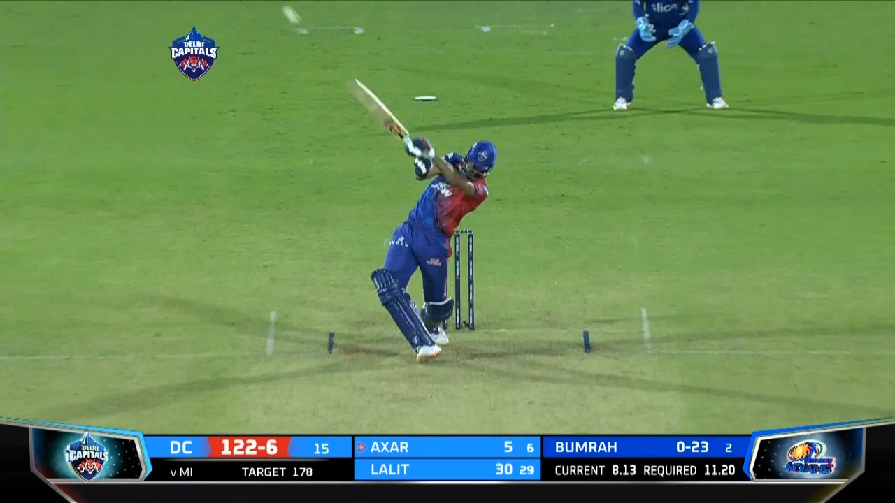 M02: DC vs MI – Axar Patel Six background