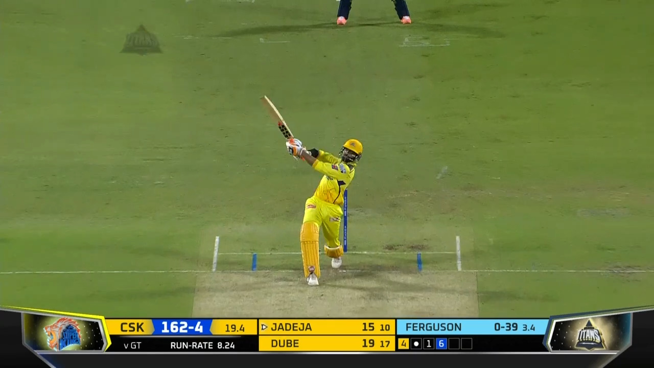 M29: GT vs CSK – Ravindra Jadeja Six background