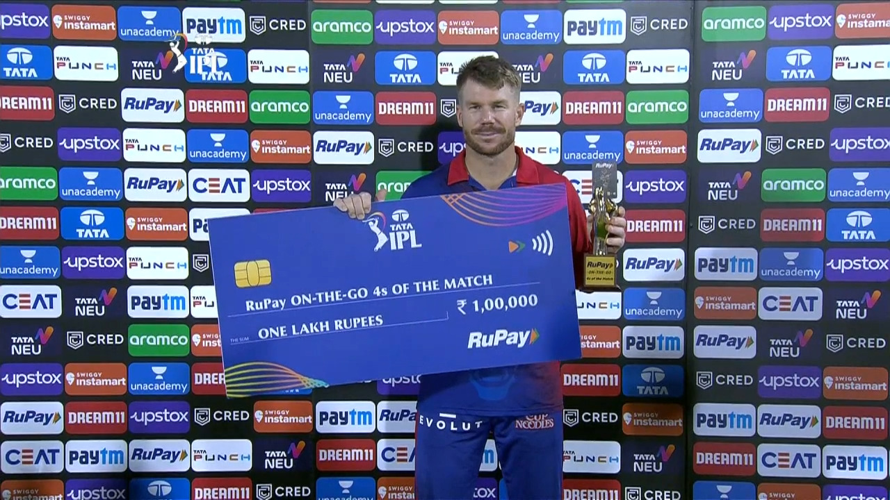 M50: DC vs SRH – RuPay On-The-Go 4s of the Match – David Warner