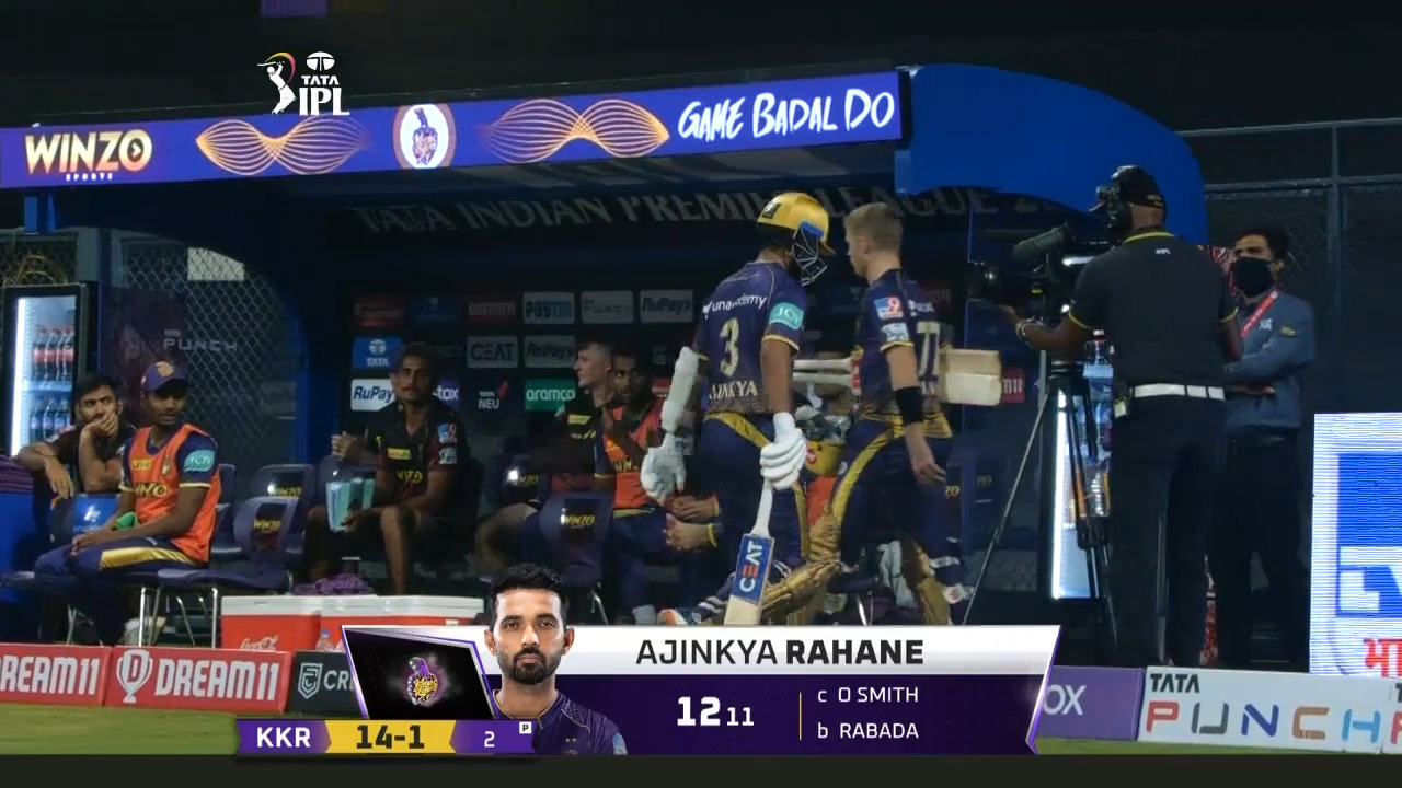 M08: KKR vs PBKS – Ajinkya Rahane Wicket