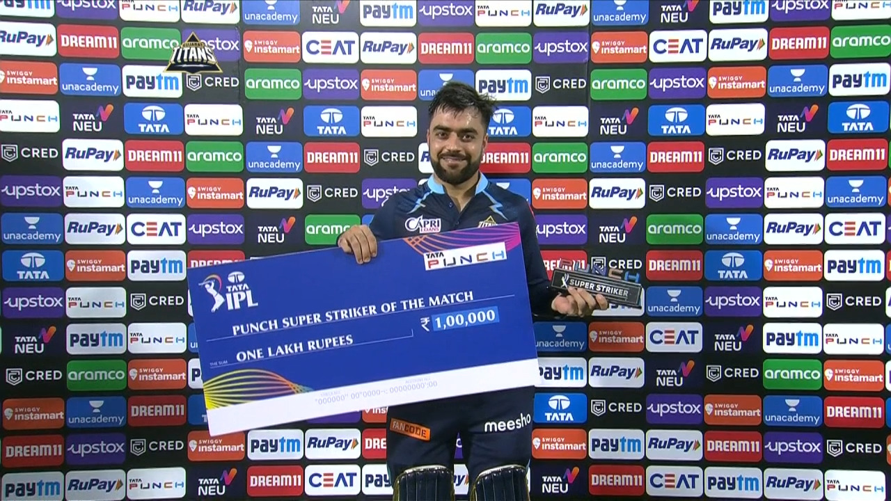 M29: GT vs CSK – Punch Super Striker Of The Match – Rashid Khan background