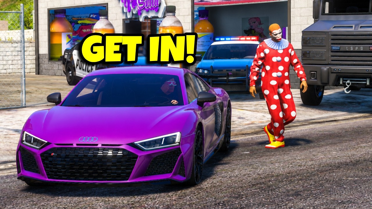 Robbing Multiple Stores with a CLOWN in GTA 5 RP background