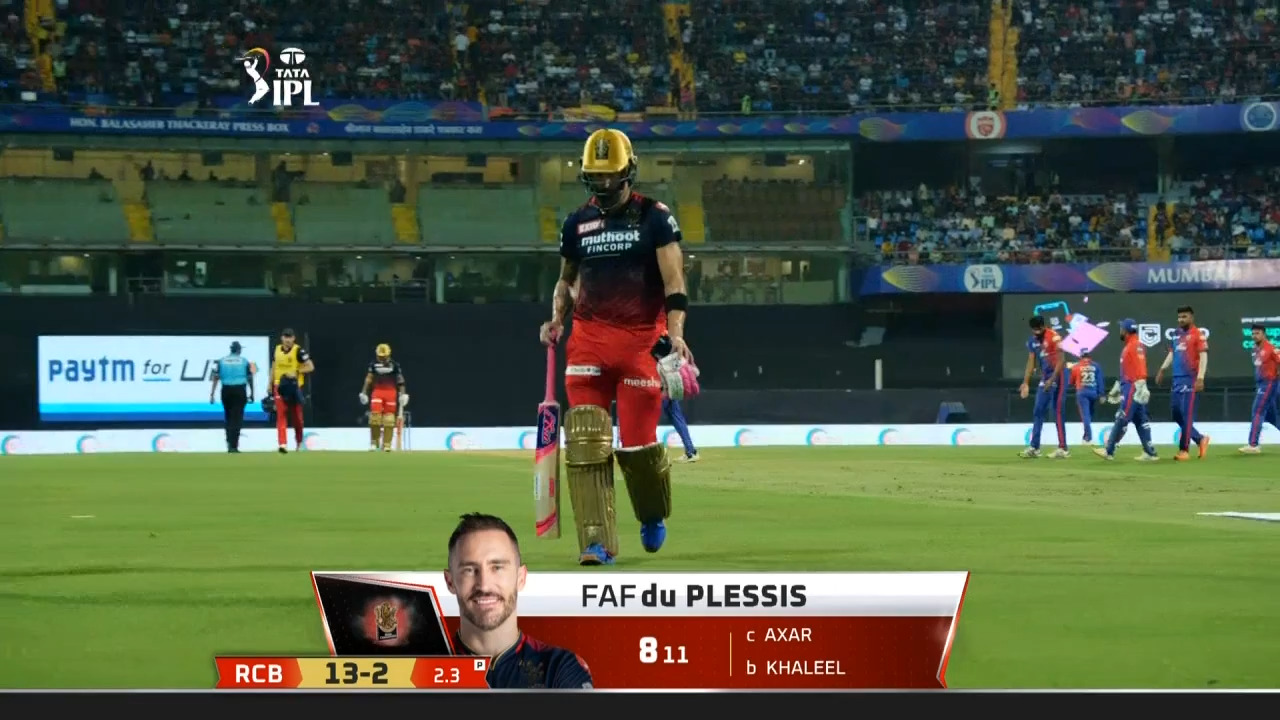 M27: DC vs RCB – Faf Du Plessis Wicket