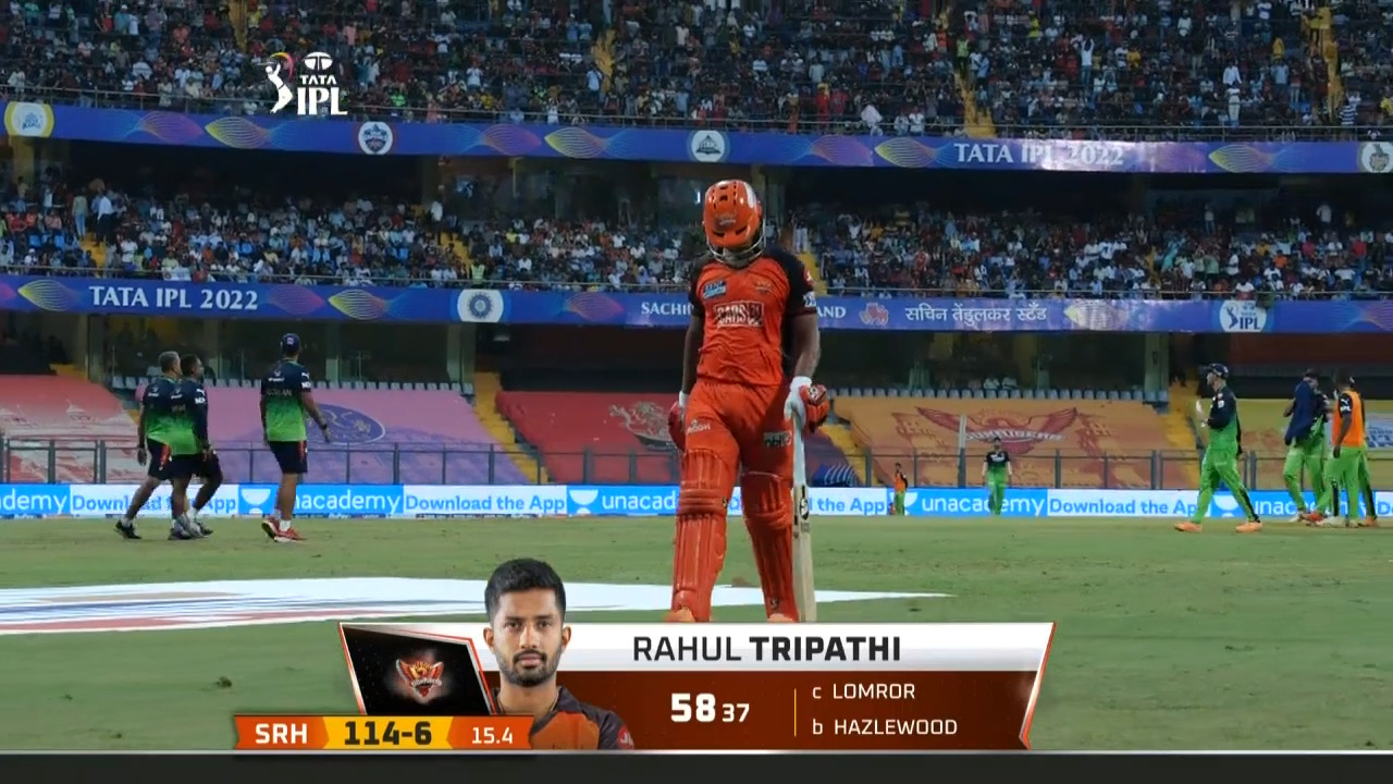 M54: SRH vs RCB – Rahul Tripathi Wicket background