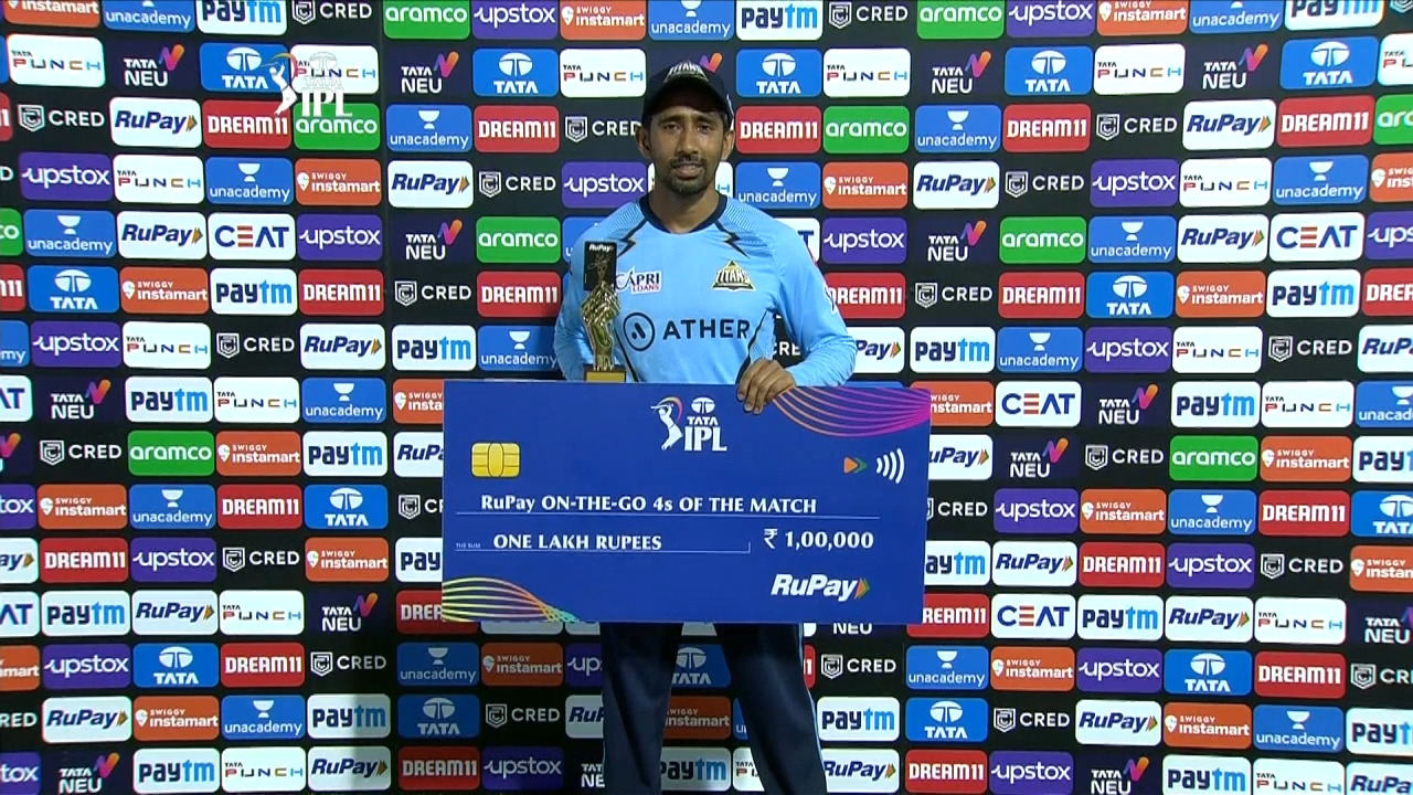 M40: GT vs SRH – RuPay On-The-Go 4s of the Match – Wriddhiman Saha background