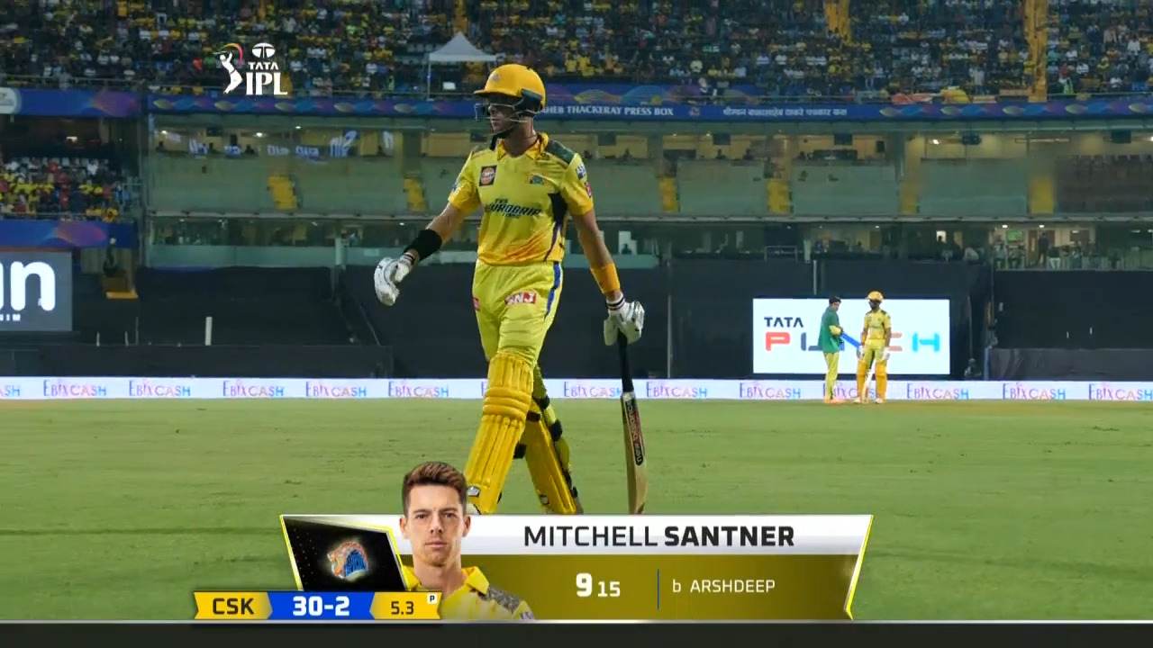 M38: PBKS vs CSK – Mitchell Santner Wicket