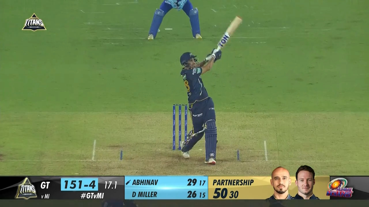 M35: GT vs MI – Abhinav Manohar Six