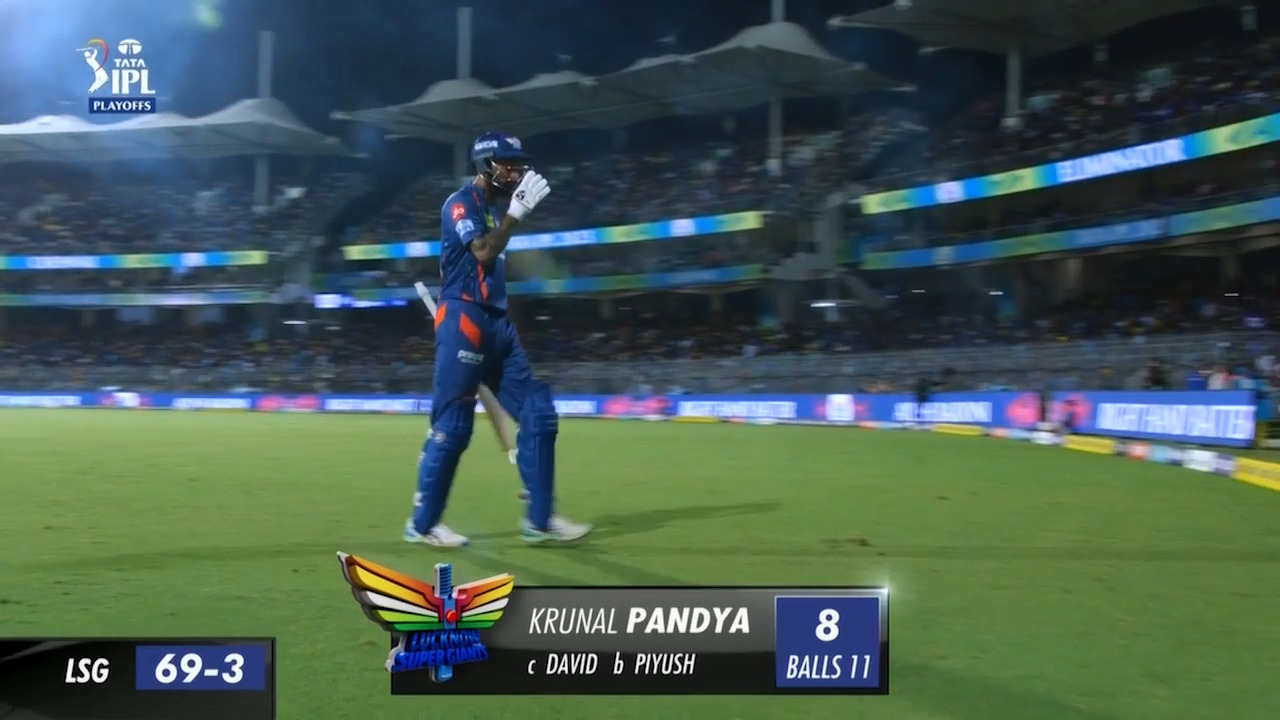 Eliminator: LSG vs MI – Krunal Pandya Wicket