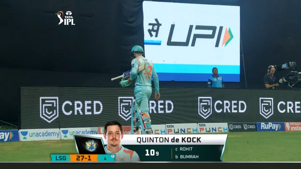 M37: LSG vs MI – Quinton De Kock Wicket background