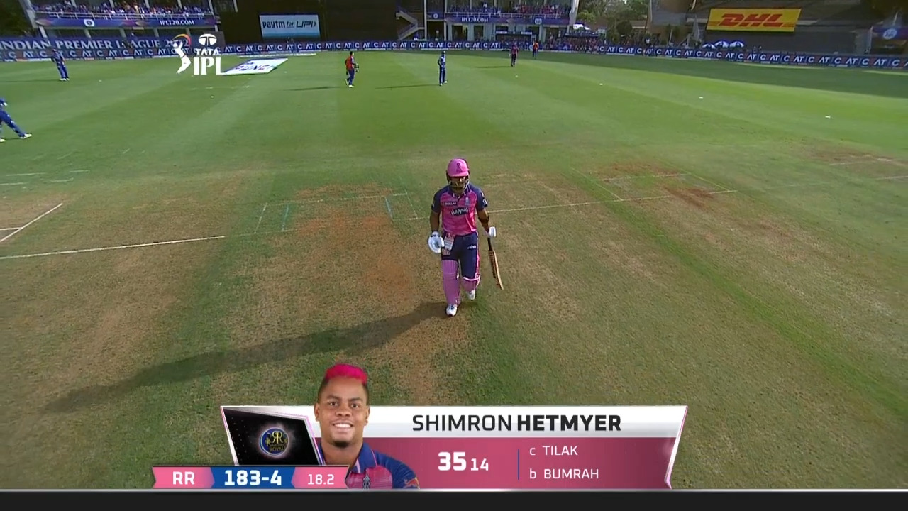 M09: MI vs RR – Shimron Hetmyer Wicket