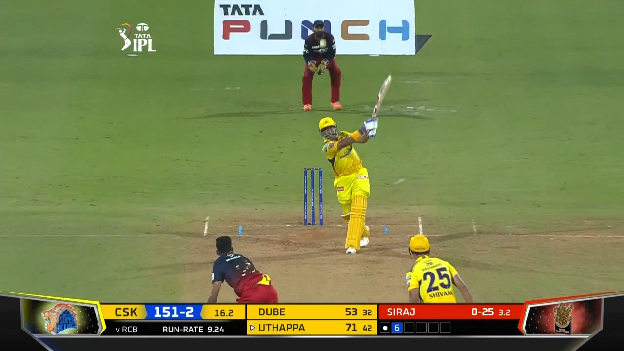 M22: CSK vs RCB – Robin Uthappa Six