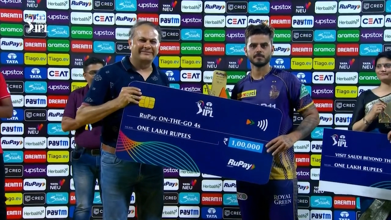 M61: CSK vs KKR – RuPay On-The-Go 4s of the Match – Nitish Rana background