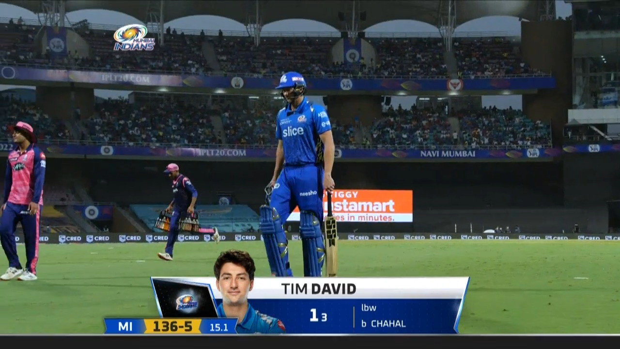 M09: MI vs RR – Tim David Wicket