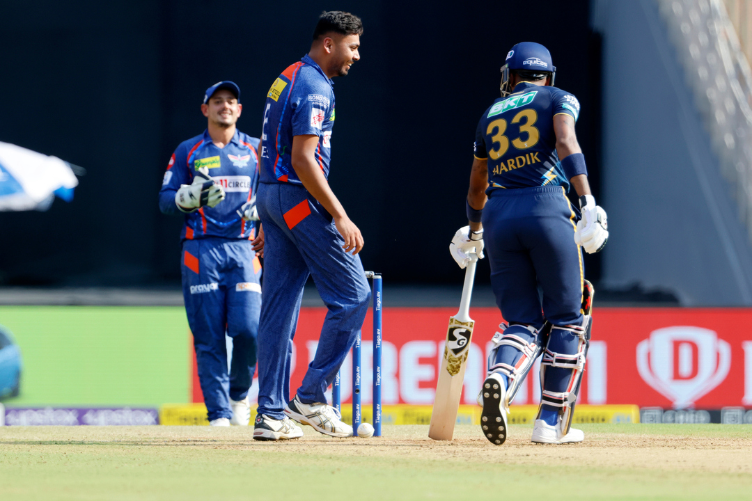 Firmly in place: Hardik gets lucky as ball hits stumps but bails stay on