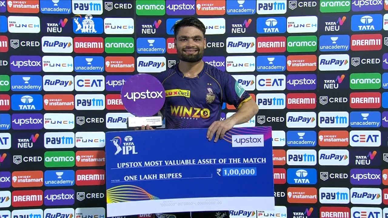 M47: KKR vs RR – Upstox most Valuable Asset of the match – Rinku Singh background