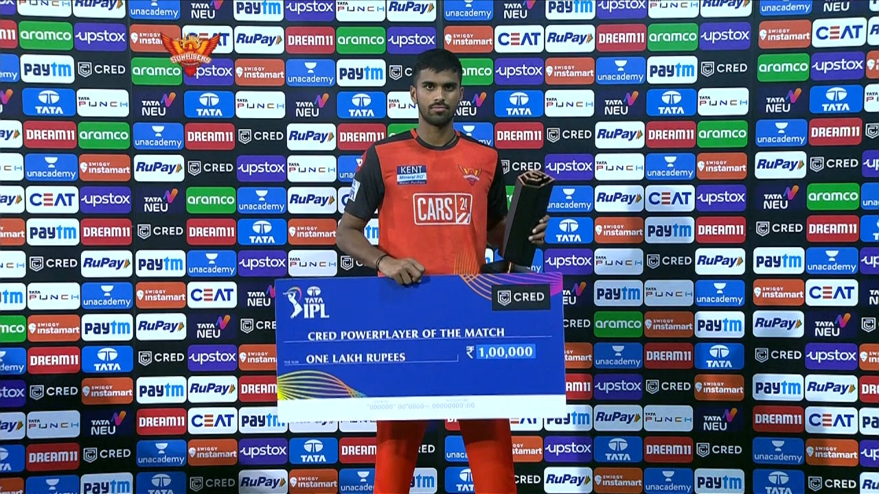 M12: SRH vs LSG – CRED power player of the match – Washington Sundar background