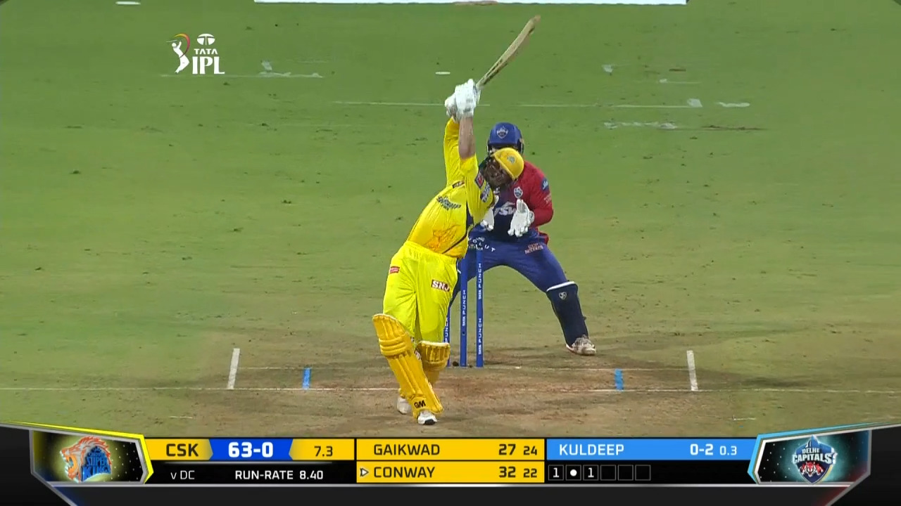 M55: CSK vs DC – Devon Conway Six background