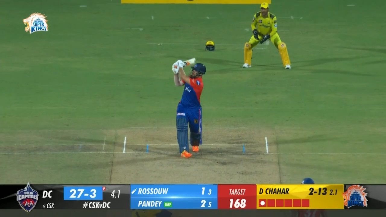 M55: CSK vs DC – Rilee Rossouw Six