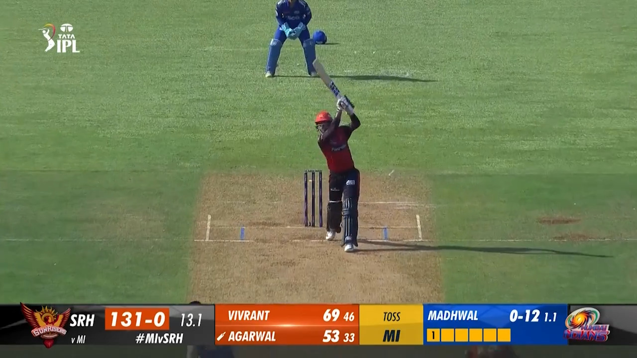 M69: MI vs SRH – Mayank Agarwal Six