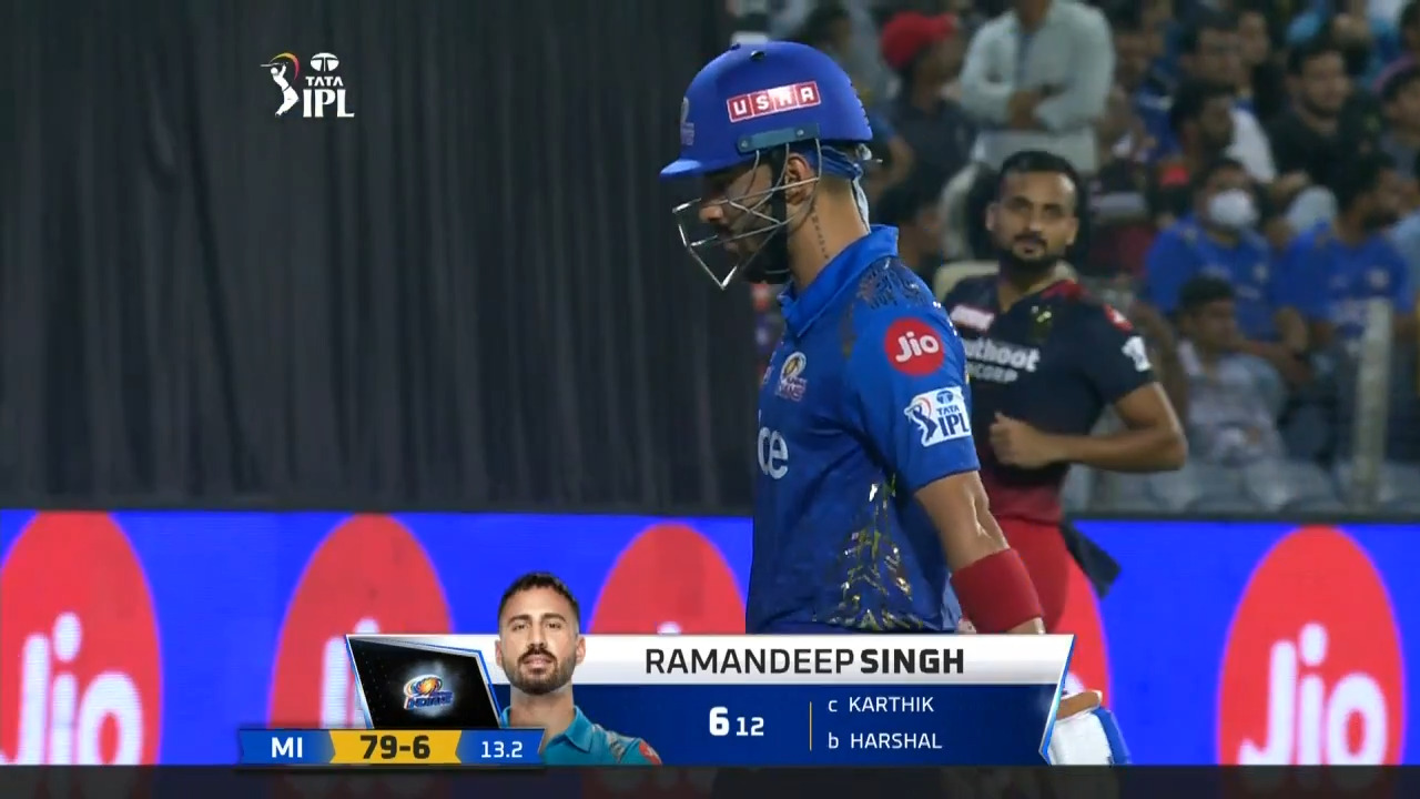 M18: RCB vs MI – Ramandeep Singh Wicket