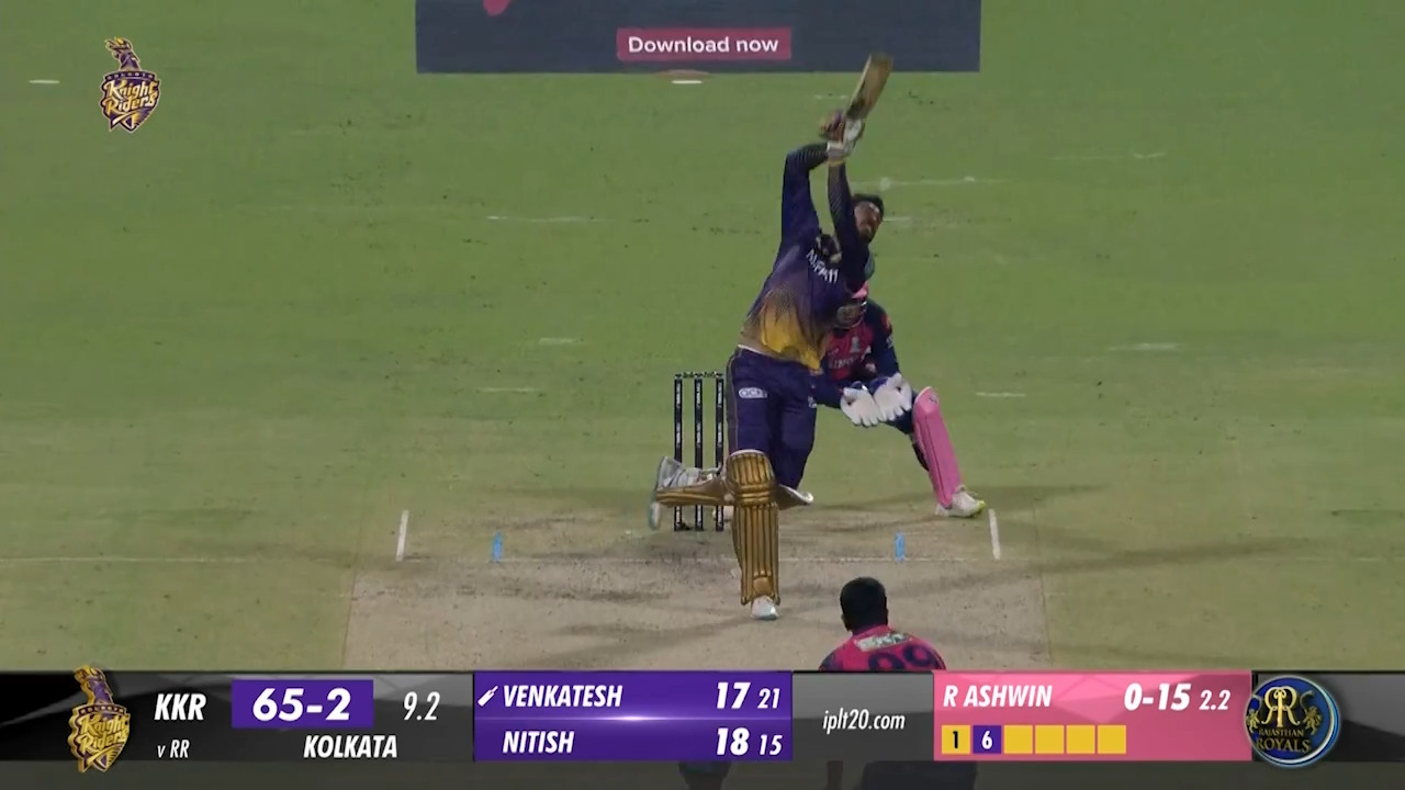 M56: KKR vs RR – Venkatesh Iyer Six background