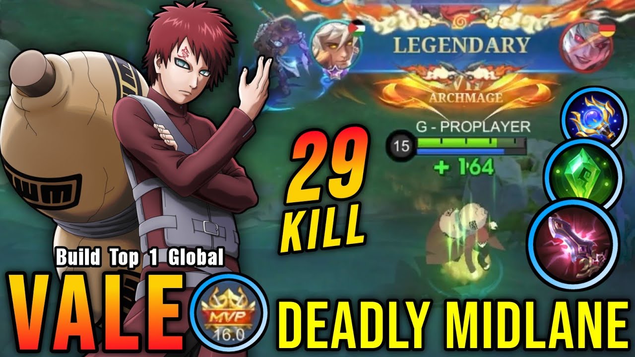 29 Kills!! Legendary Vale Deadly Midlane!! - Build Top 1 Global Vale ~ MLBB