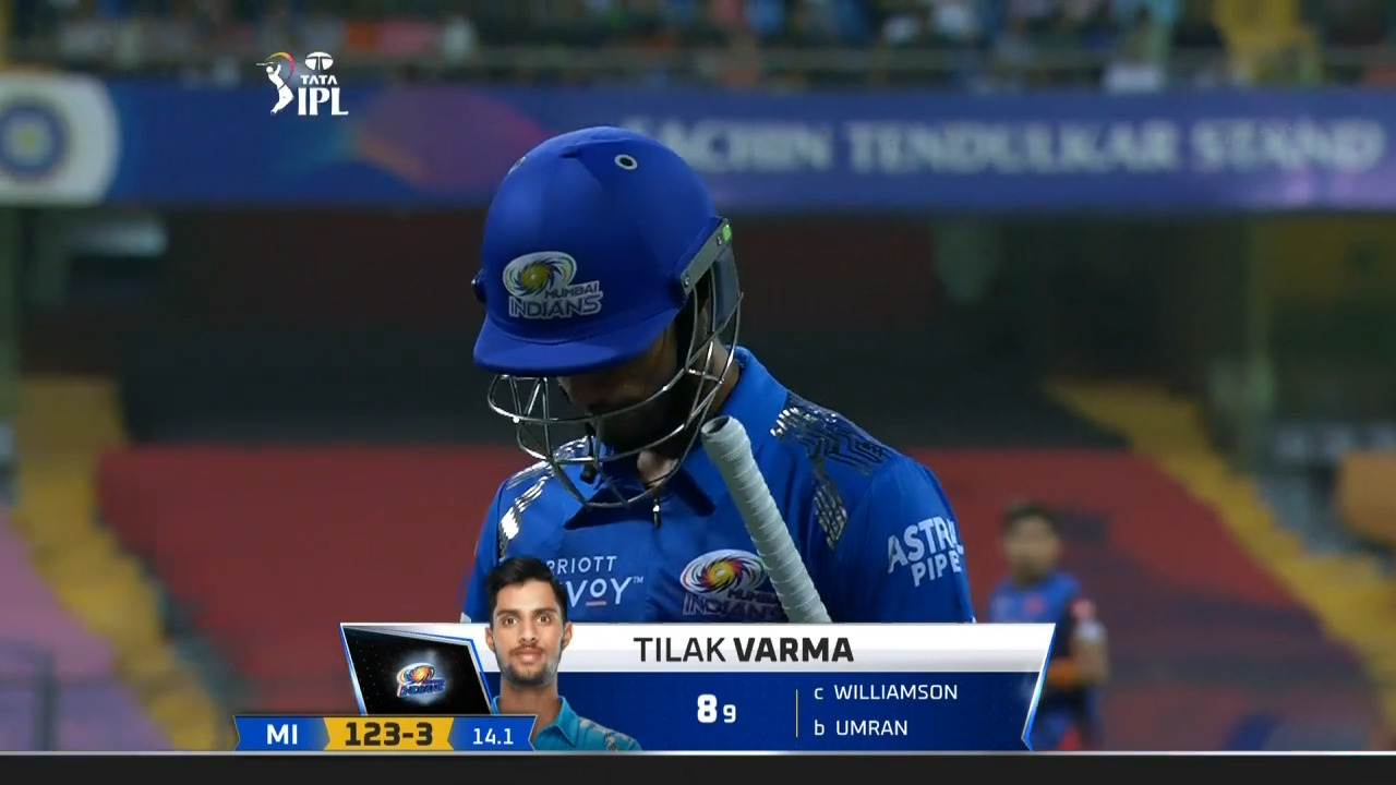 M65: MI vs SRH – Tilak Varma Wicket background