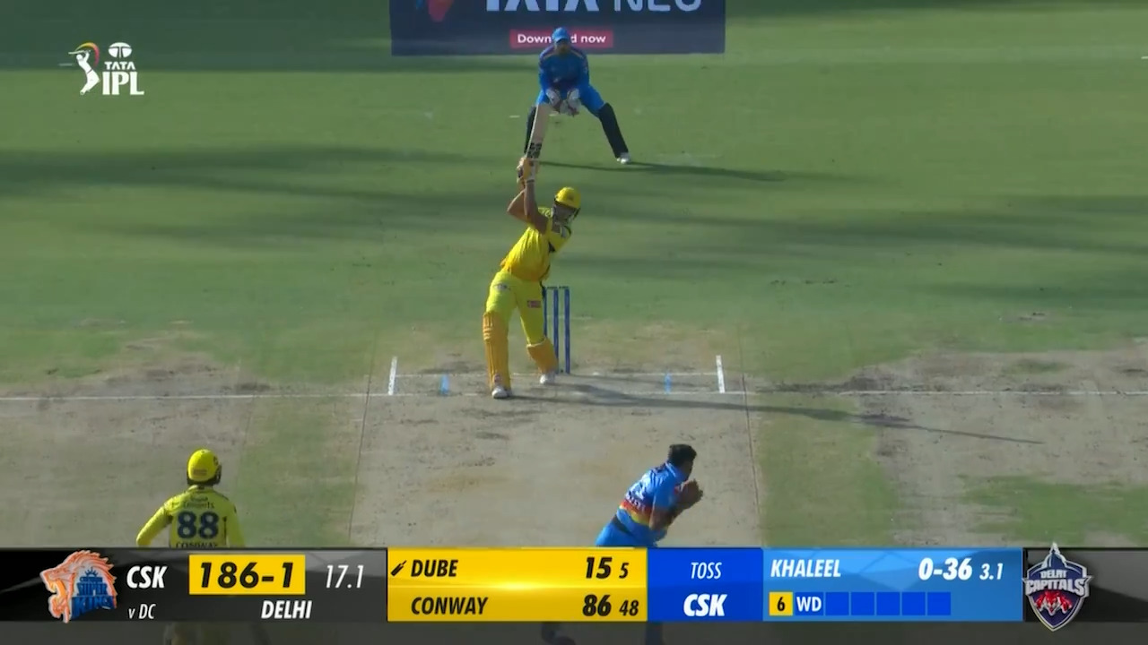 M67: DC vs CSK – Shivam Dube Six background