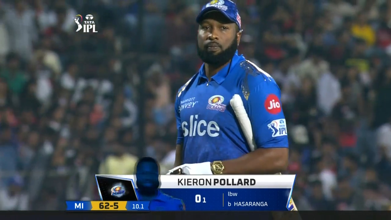 M18: RCB vs MI – Kieron Pollard Wicket background