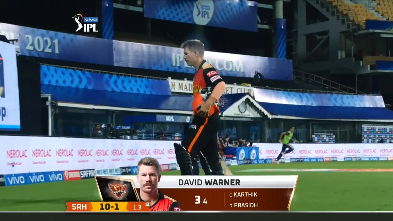 M03: SRH vs KKR – David Warner Wicket background