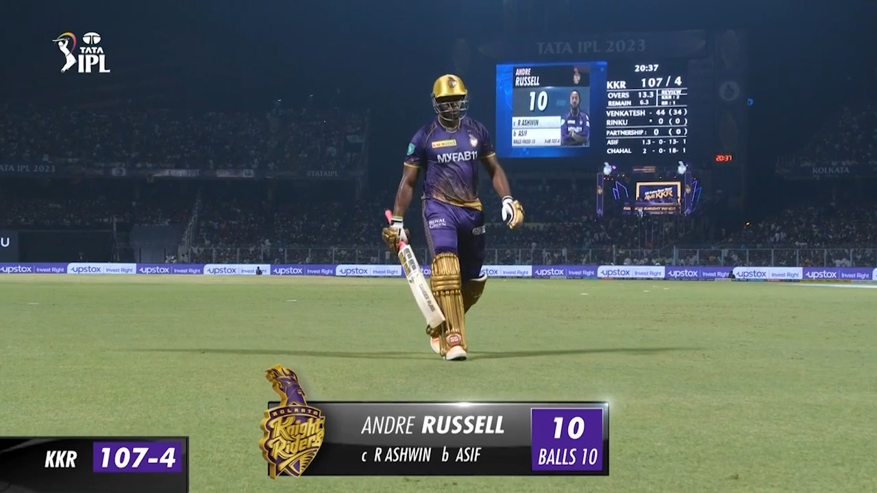 M56: KKR vs RR – Andre Russell Wicket