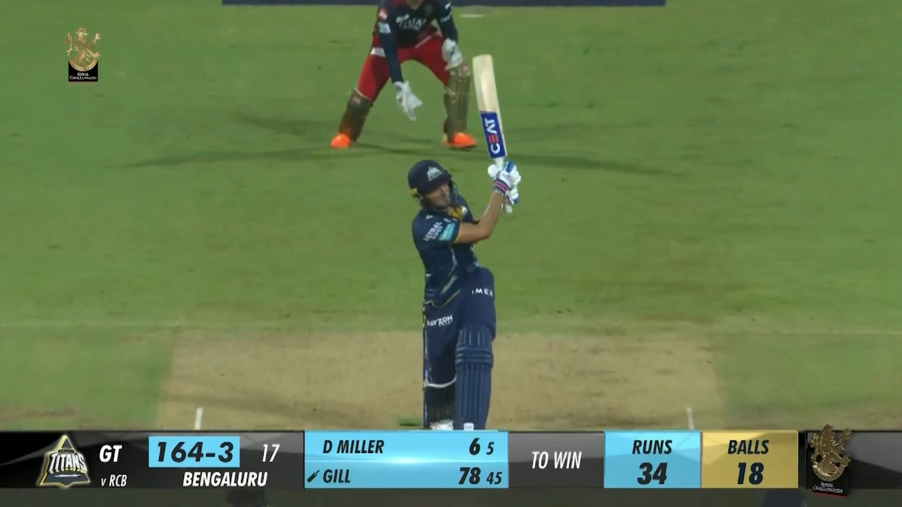 M70: RCB vs GT – Shubman Gill Six background