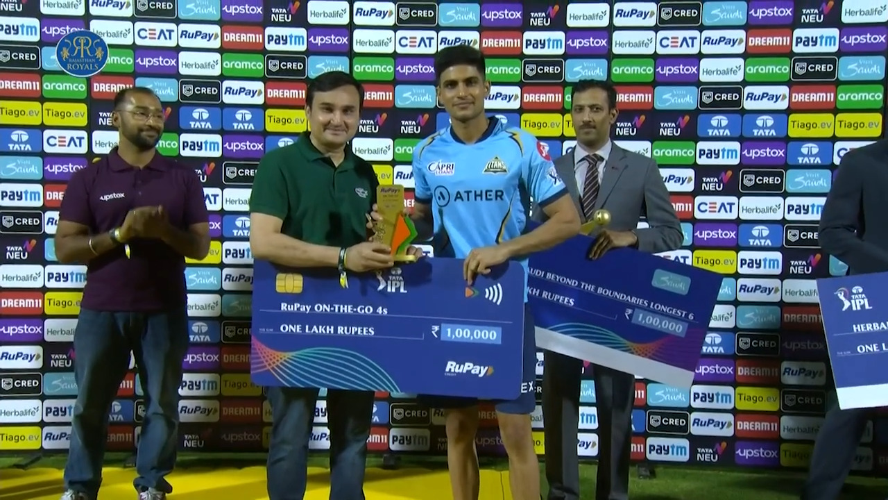 M48: RR vs GT – RuPay On-The-Go 4s of the Match – Shubman Gill background
