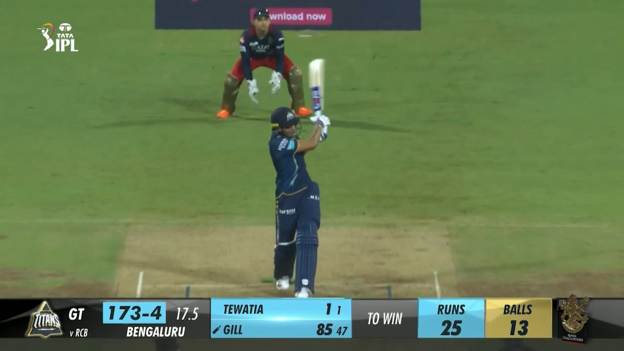 M70: RCB vs GT – Shubman Gill Six background