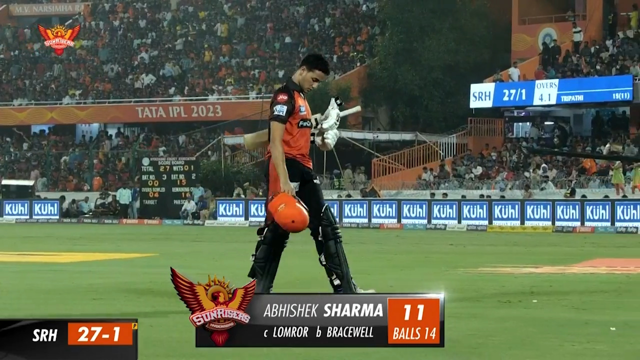 M65: SRH vs RCB – Abhishek Sharma Wicket background