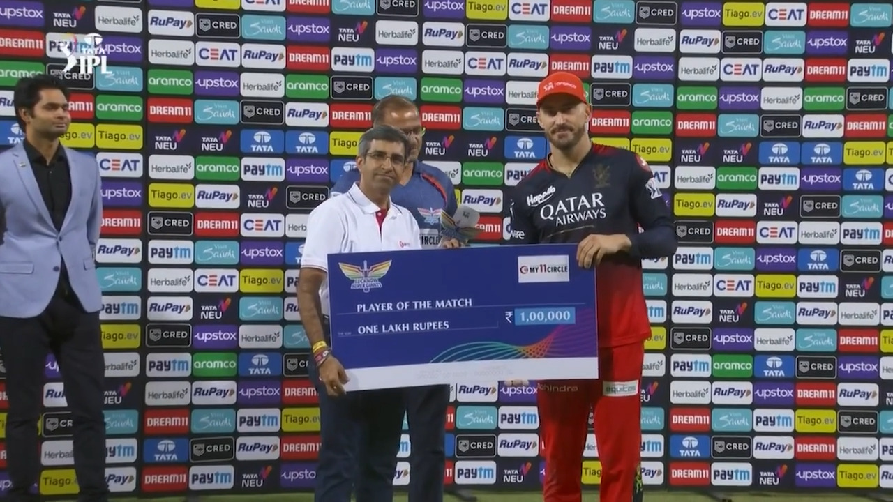 M43: LSG vs RCB – Man of the Match – Faf Du Plessis