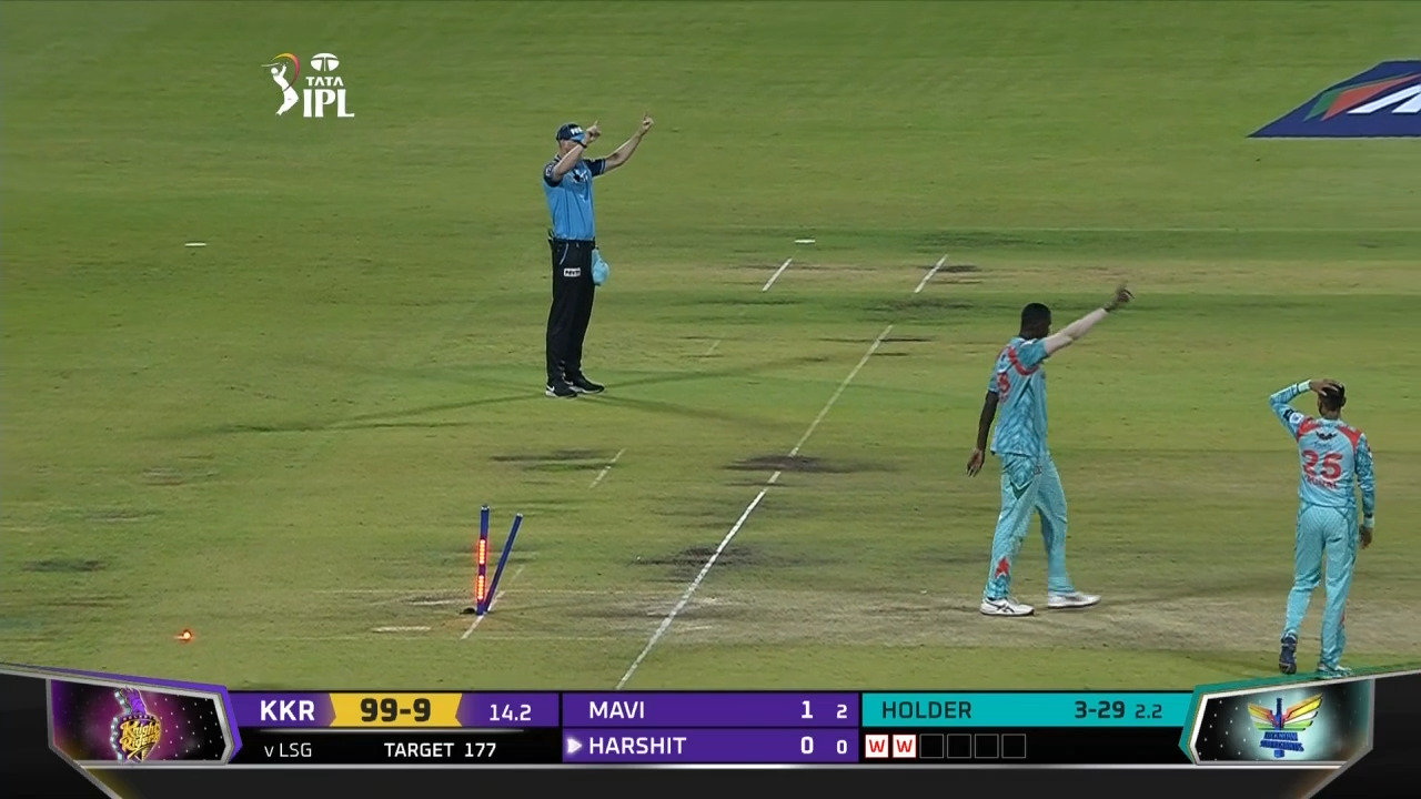 M53: LSG vs KKR – Harshit Rana Wicket