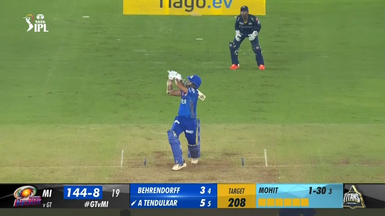 BANG: Arjun Tendulkar smashes his first six in IPL background