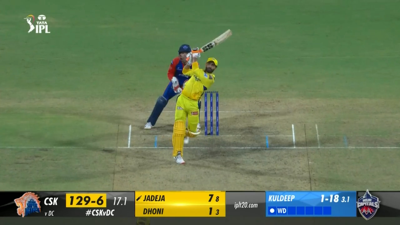 M55: CSK vs DC – Ravindra Jadeja Six background