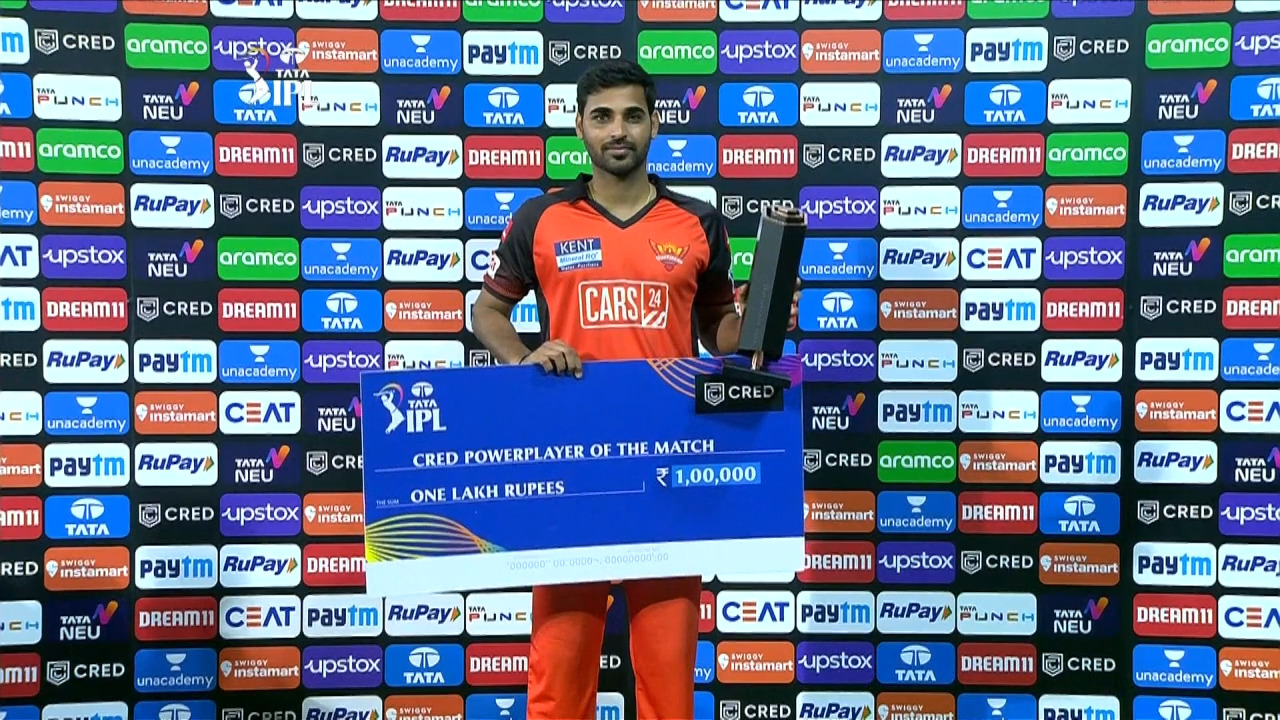 M28: PBKS vs SRH – CRED power player of the match – Bhuvneshwar Kumar background