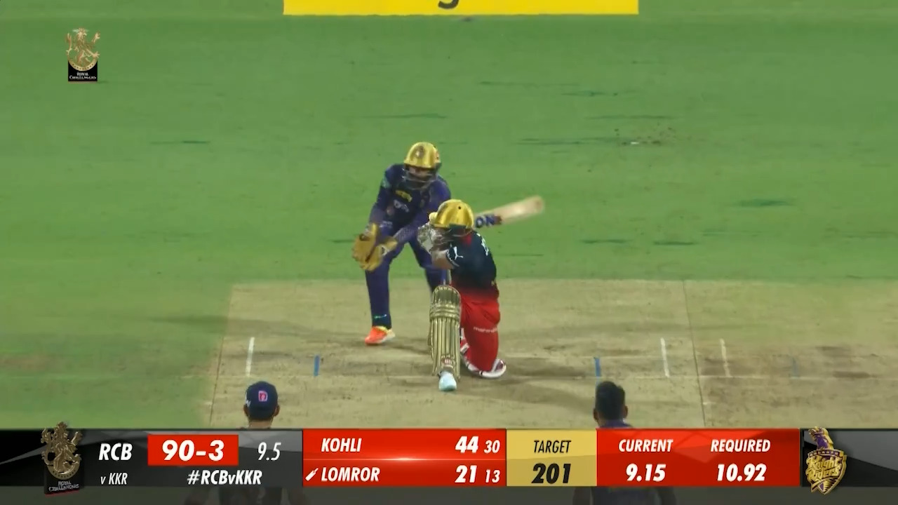 M36: RCB vs KKR – Mahipal Lomror Six background