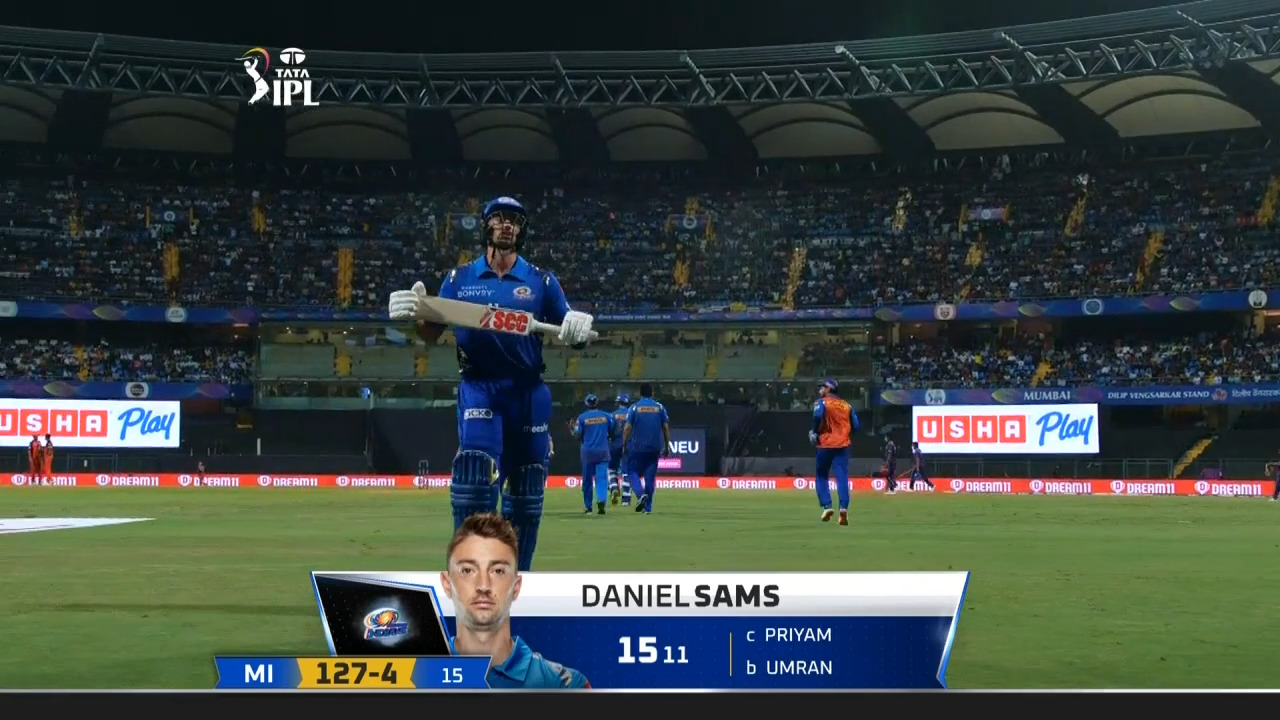 M65: MI vs SRH – Daniel Sams Wicket