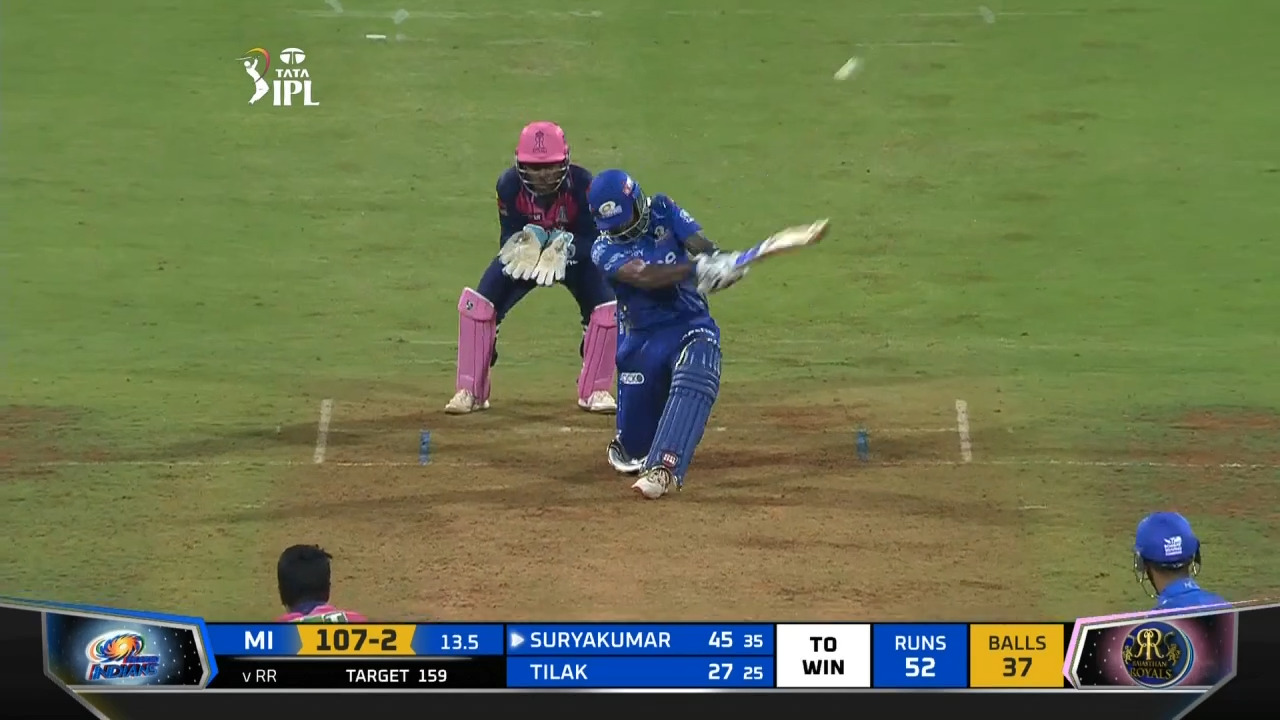 M44: RR vs MI – Suryakumar Yadava Six