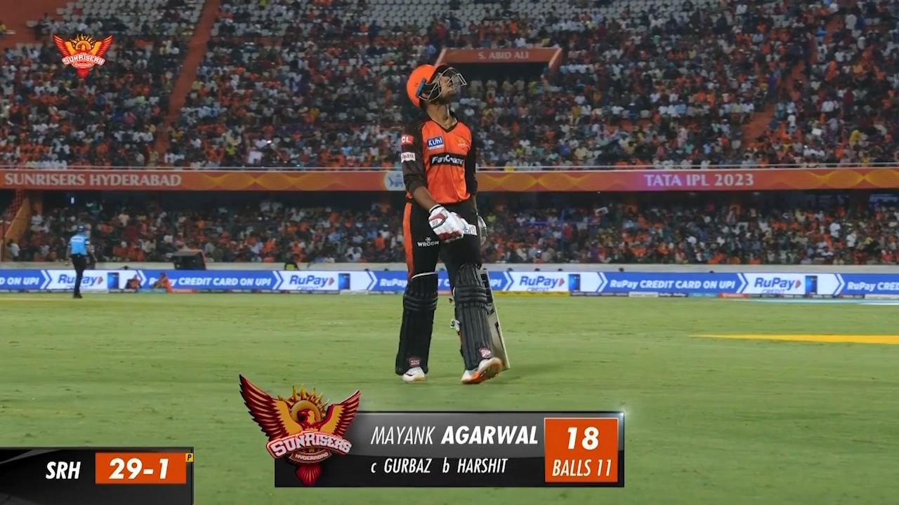 M47: SRH vs KKR – Mayank Agarwal Wicket