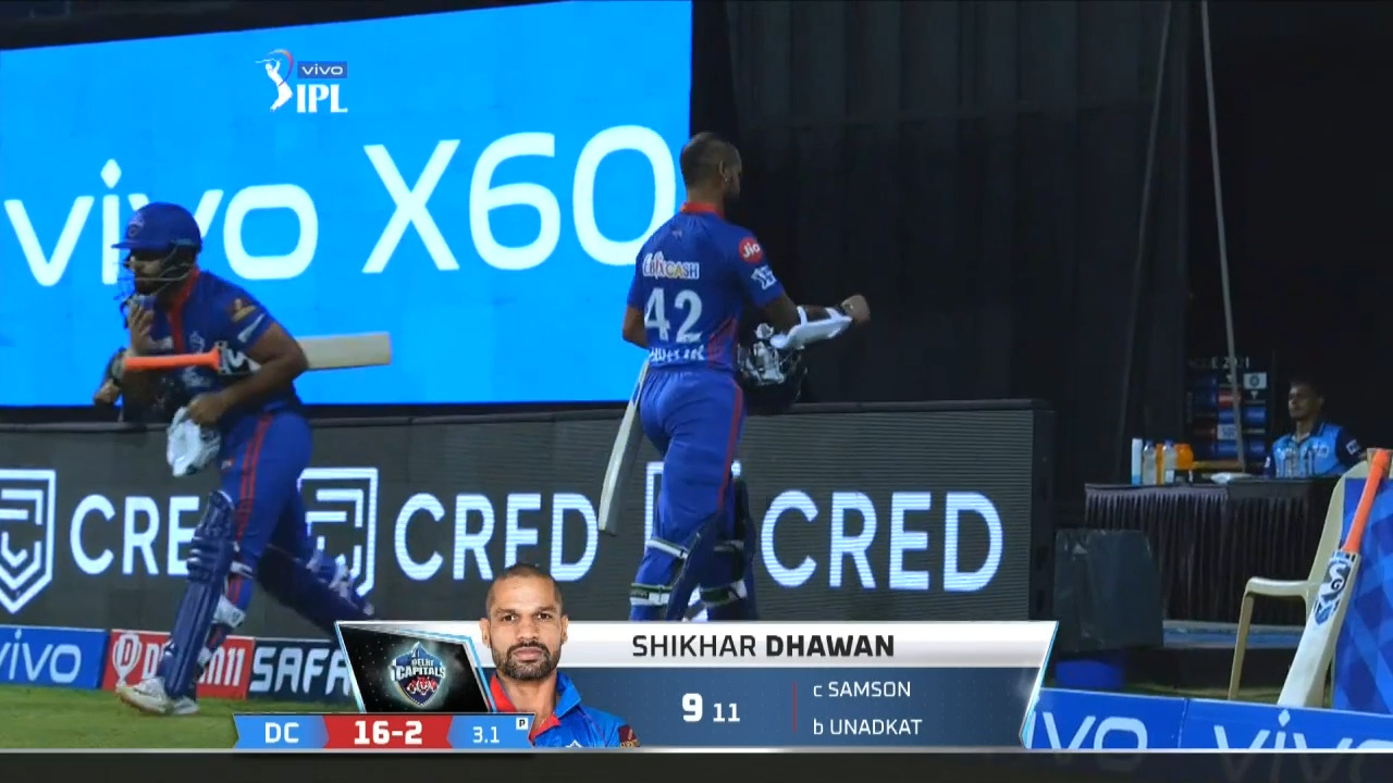 M07: RR vs DC – Shikhar Dhawan Wicket