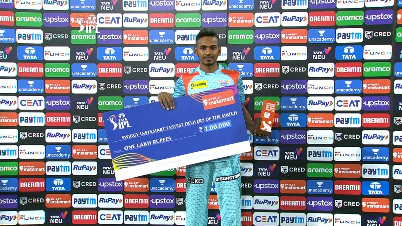 M57: LSG vs GT – Swiggy Instamart Fastest Delivery of the Match – Dushmantha Chameera background