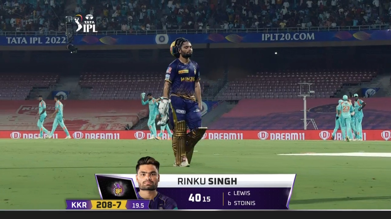 M66: KKR vs LSG – Rinku Singh Wicket