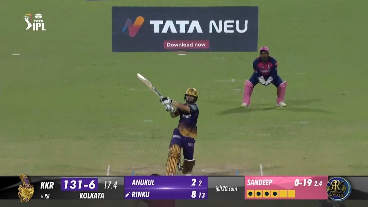 M56: KKR vs RR – Rinku Singh Six background